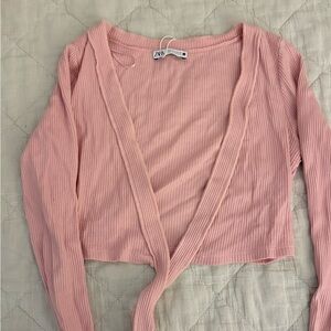 Zara Pink Ribbed Wrap Crop Top